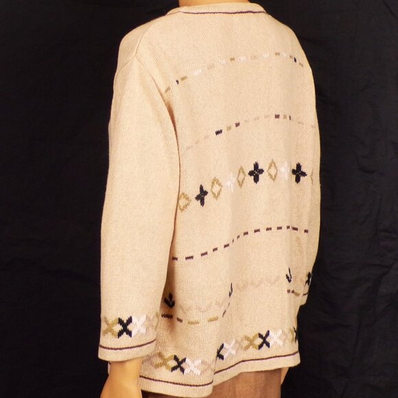 CHRISTOPHER & BANKS size L Jrs. beige (mostly) hand-embroidered cardigan sweater - Picture 8 of 16